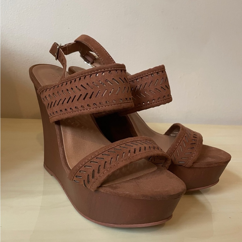 Brown suede wedges heels, size 8